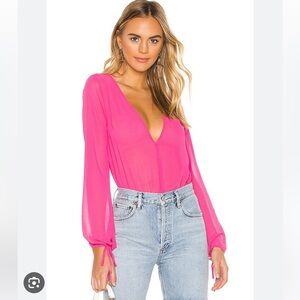 Revolve Superdown Celine Sheer Hot Pink Bodysuit Women’s size small